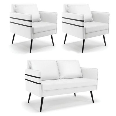 Kit 01 Namoradeira E 02 Poltronas Corino Branco