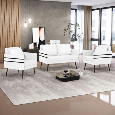 Kit 01 Namoradeira E 02 Poltronas Corino Branco