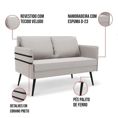 Kit 01 Namoradeira 02 Lugares E 01 Poltrona Cinza De Ferro
