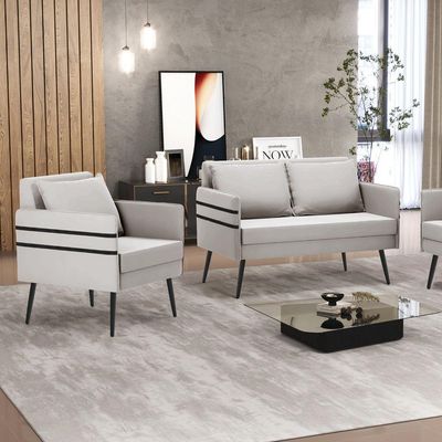 Kit 01 Namoradeira 02 Lugares E 01 Poltrona Cinza De Ferro