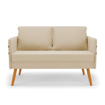 Kit 01 Namoradeira 02 Lugares E 02 Poltronas Mari Suede Base De Madeira Ma30 - D'Rossi Bege