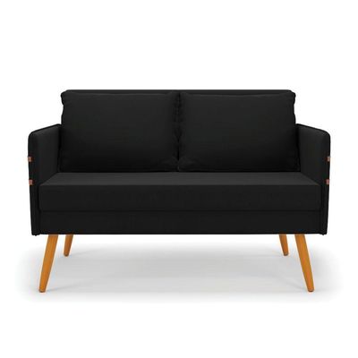 Kit 01 Namoradeira 02 Lugares E 01 Poltrona Mari Suede Preto Base De Madeira Ma30 - D'Rossi