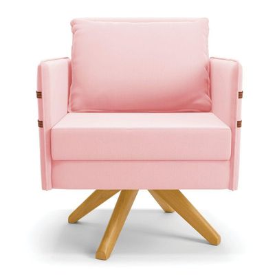 Kit 01 Namoradeira 02 Lugares E 02 Poltronas Mari Suede Rosa Bebê Base De Madeira Ma30 - D'Rossi