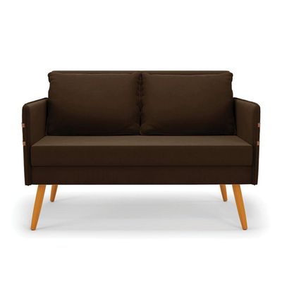 Kit 01 Namoradeira 02 Lugares E 01 Poltrona Mari Suede Marrom Base De Madeira Ma30 - D'Rossi