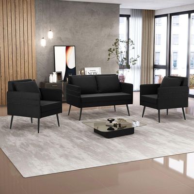 Kit 01 Namoradeira E 02 Poltronas Suede Preto