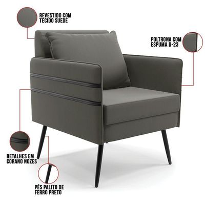 Kit 01 Namoradeira E 01 Poltrona Suede Grafite