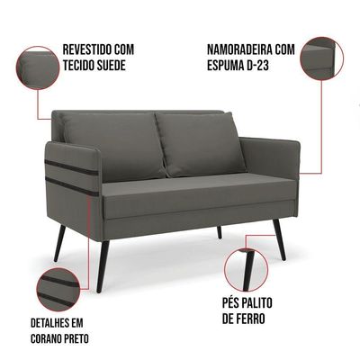Kit 01 Namoradeira E 01 Poltrona Suede Grafite