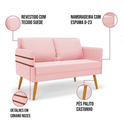 Kit 01 Namoradeira E 01 Poltrona Suede Ma30 Rosa Bebê