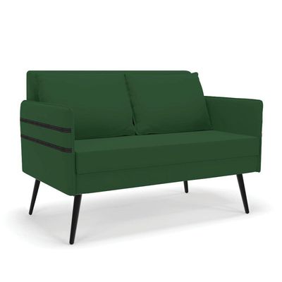 Namoradeira 02 Lugares Mari Veludo Verde Pés Palito De Ferro