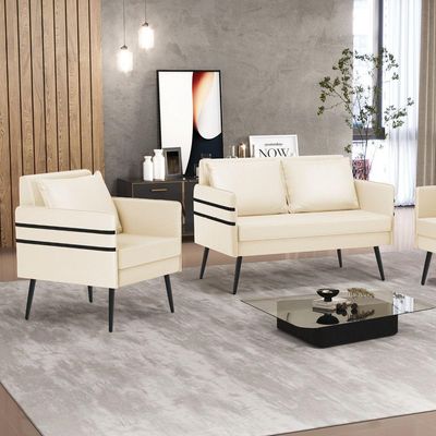 Kit 01 Namoradeira E 01 Poltrona Corino Bege