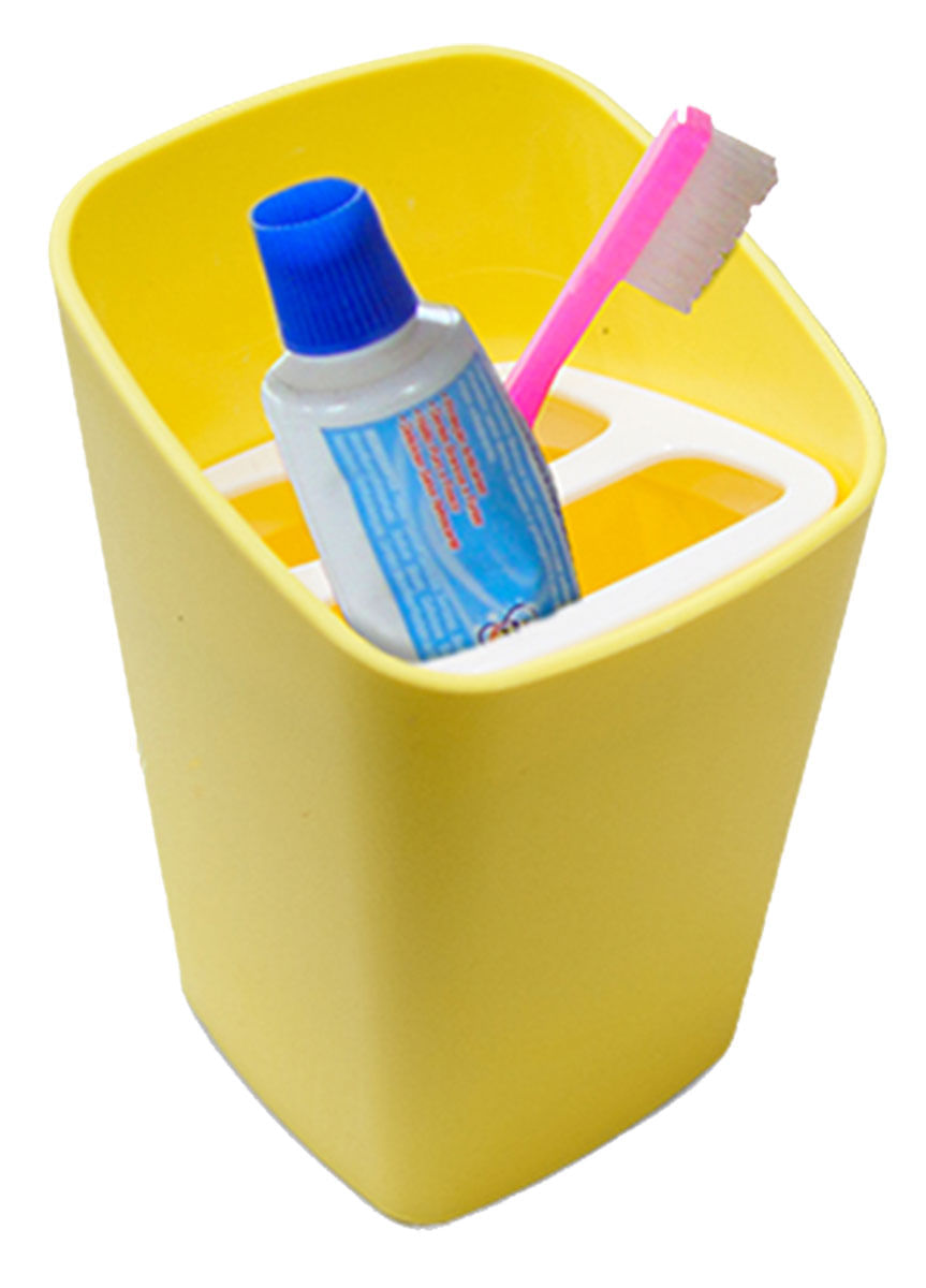 Porta-Escova Square com tampa 8,2 x 8,2 x 20,8 cm - Amarelo Coza