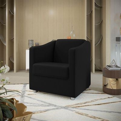 Poltrona Decorativa Ana Suede Preto Pés Cromado - Pallazio