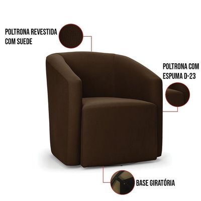 Poltrona Stella Max Suede Base Giratória - D'rossi Cor Marrom