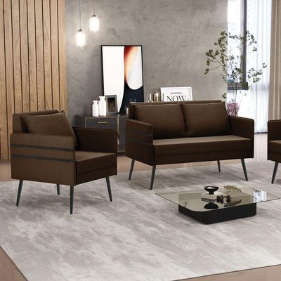 Kit 01 Namoradeira E 01 Poltrona Suede Marrom