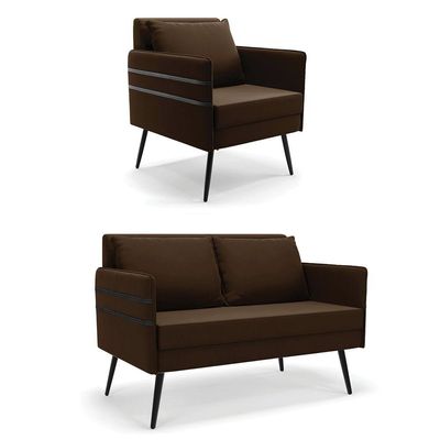 Kit 01 Namoradeira E 01 Poltrona Suede Marrom