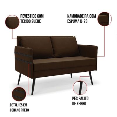 Kit 01 Namoradeira E 01 Poltrona Suede Marrom