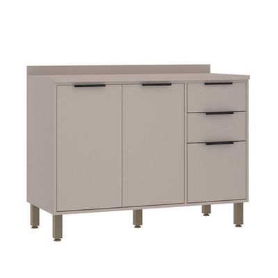 Balcão 120cm 2 Portas E 3 Gavetas Com Tampo Stylo Luciane Móveis Cinammon
