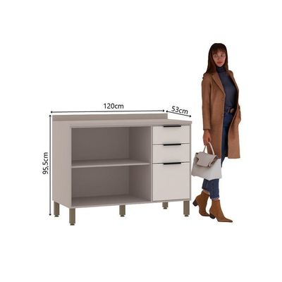 Balcão 120cm 2 Portas E 3 Gavetas Com Tampo Stylo Luciane Móveis Cinammon-beige