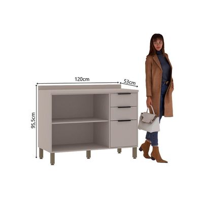 Balcão 120cm 2 Portas E 3 Gavetas Com Tampo Stylo Luciane Móveis Cinammon