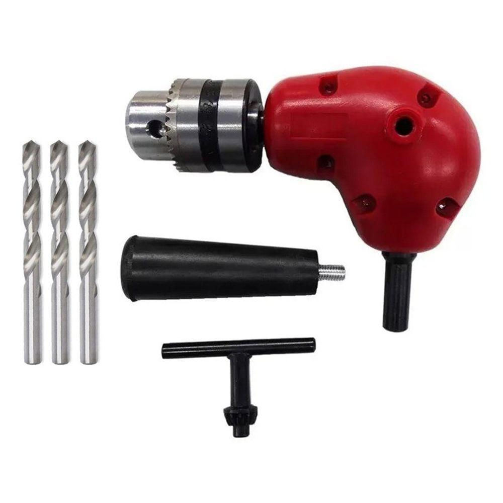 Mandril Angular 90 Graus Med. 3/8 + Broca 5/6/7mm - 4 Peças
