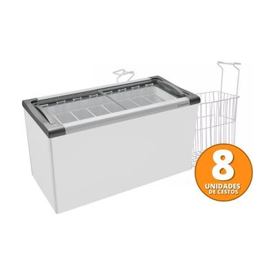 Kit - Freezer Horizontal Tampa De Vidro 318 Litros Nf40 127v + 8 Cestos Nextgen Branco 127v
