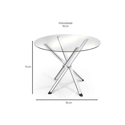 Kit Mesa Volga C- Tampo Vidro 95cm + 4 Cadeiras Noruega Cromado Courano Marrom