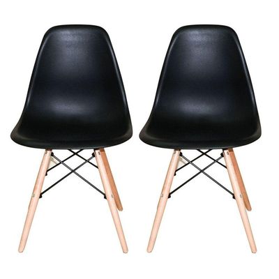Conjunto 2 Cadeiras Charles Eames Dkr Eiffel Wood Madeira Preta