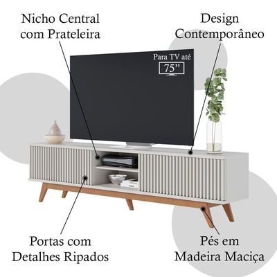 Bancada Rack Tv 75 Pol 218 Cm Fortaleza Off White Matte Clb Off White Matte