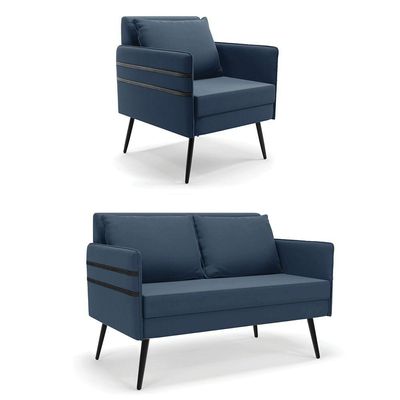 Kit 01 Namoradeira E 01 Poltrona Suede Azulnho
