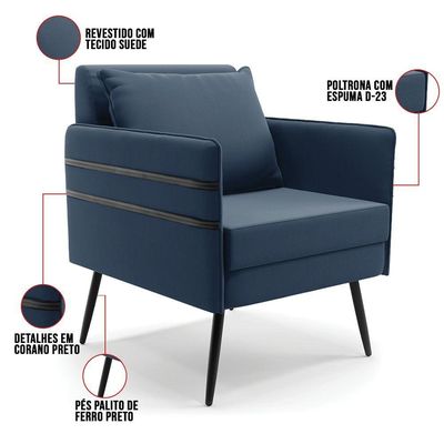 Kit 01 Namoradeira E 01 Poltrona Suede Azulnho