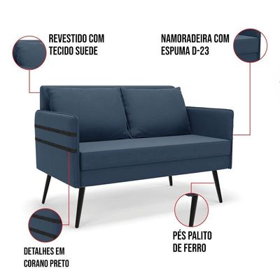 Kit 01 Namoradeira E 01 Poltrona Suede Azulnho