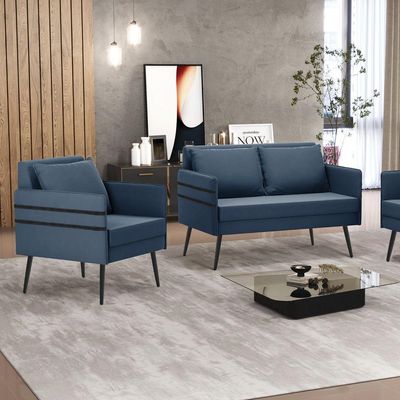 Kit 01 Namoradeira E 01 Poltrona Suede Azulnho