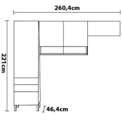 Cozinha Compacta Bartira Jaspe com 4 Portas, 3 Gavetas e 5 Prateleiras - 260,4cm de largura Branco