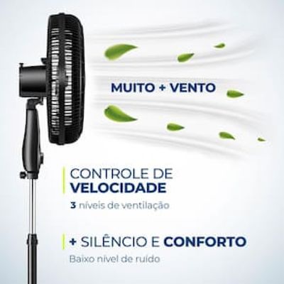 Ventilador de Coluna Mondial VTX-40C-8P 40 cm com 3 Velocidades - Preto Preto / 220