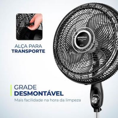 Ventilador de Coluna Mondial VTX-40C-8P 40 cm com 3 Velocidades - Preto Preto / 220
