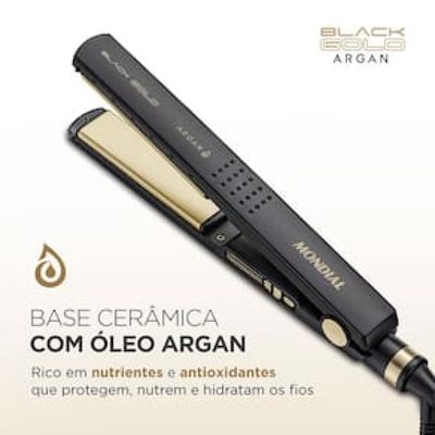 Chapinha | Prancha Mondial P30 230°C com Argan Preta - Bivolt