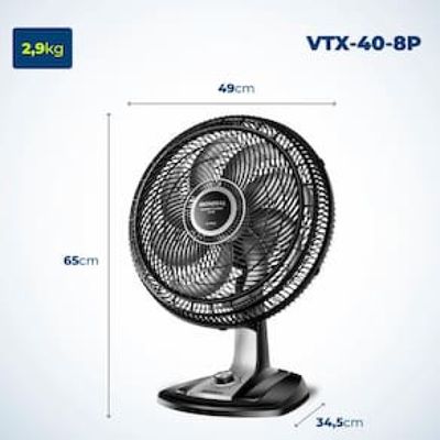 Ventilador de Mesa 40cm Mondial Super Turbo VTX-40-8P 8 Pás 3 Velocidades Preto Preto / 220