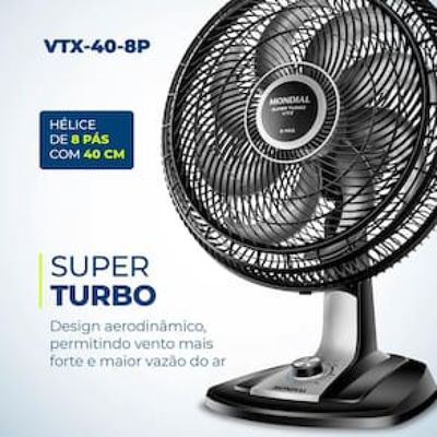 Ventilador de Mesa 40cm Mondial Super Turbo VTX-40-8P 8 Pás 3 Velocidades Preto Preto / 220