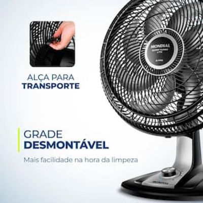 Ventilador de Mesa 40cm Mondial Super Turbo VTX-40-8P 8 Pás 3 Velocidades Preto Preto / 220