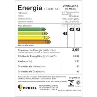 Ventilador de Mesa 40cm Mondial Super Turbo VTX-40-8P 8 Pás 3 Velocidades Preto Preto / 220