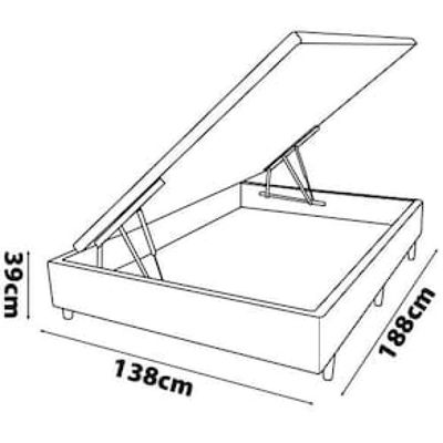 Base Box para Colchão de Casal MGA Lift Cotton com Baú e Pistão à Gás - 39x138x188cm Cinza