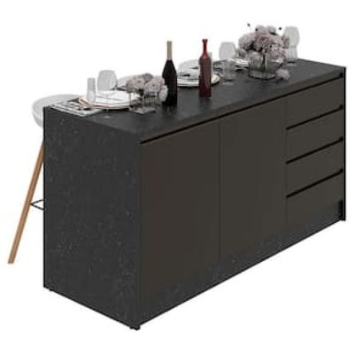 Bancada Bartira Gourmet com 2 Portas, 4 Gavetas e 1 Prateleira - 180,6cm de largura Preto