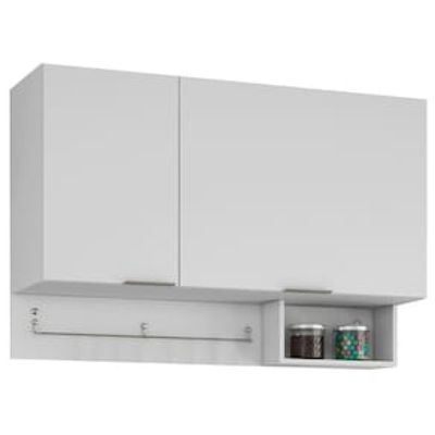 Armário Basculante Bartira Rubi com 2 Portas, 2 Prateleiras e Suporte para Utensílios Branco