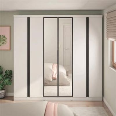 Guarda-Roupa Casal Bartira Monte Rei com Espelho, 6 Portas, 6 Gavetas e 238 cm de Largura Branco