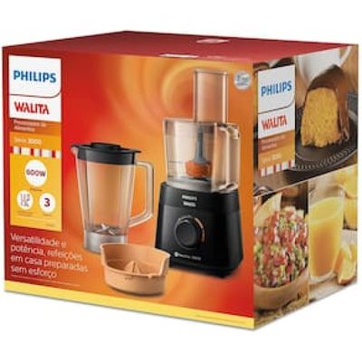 Processador de Alimentos Philips Walita PowerChop RI7300 3 em 1 com 2 Velocidades  600 W Preto / 220