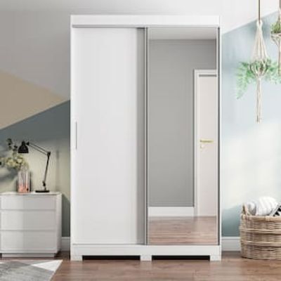 Guarda-Roupa Solteiro Bartira América com Espelho, 2 Portas, 2 Gavetas e 136,2 cm de Largura Branco