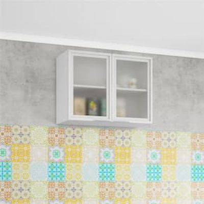 Armário Aéreo Bartira Rubi com 2 Portas de Vidro e 1 Prateleira - 80,1cm de largura Branco