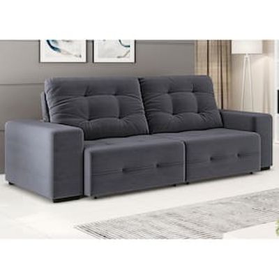 Sofá 4 Lugares Linoforte Bonno Retrátil e Reclinável com 230 cm de Largura e Revestido em Tecido Suede Cinza