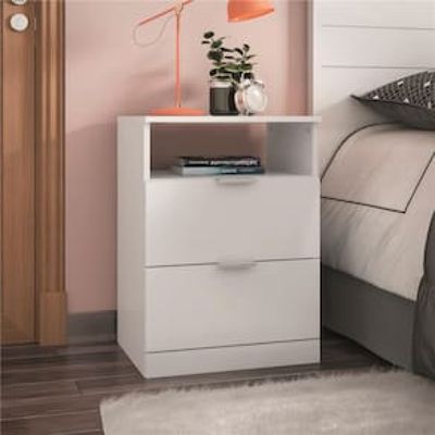 Mesa de Cabeceira Bartira Versatti com 2 Gavetas Branco