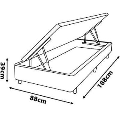 Base Box para Colchão de Solteiro MGA Lift Cotton com Baú e Pistão à Gás - 39x88x188cm Preto
